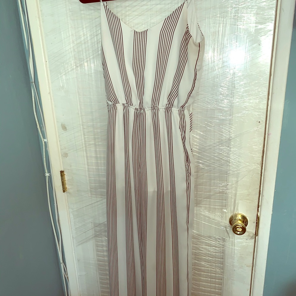 White w/ black stripped sheer jumpsuit